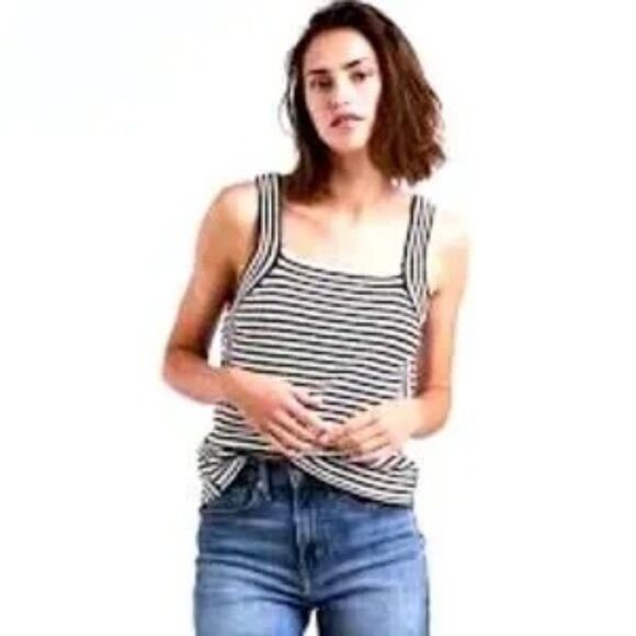 Levi's Greta Knit Crochet Navy Blue White Striped Tank XL - Picture 1 of 6